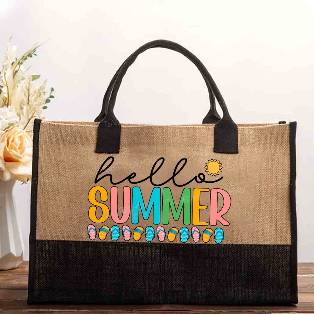 Hello Summer Slippers Cotton Tote Bag
