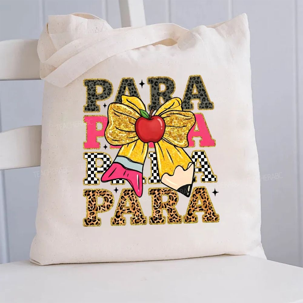 Para Professional Colorful Fonts And Bows Canvas Tote Bag