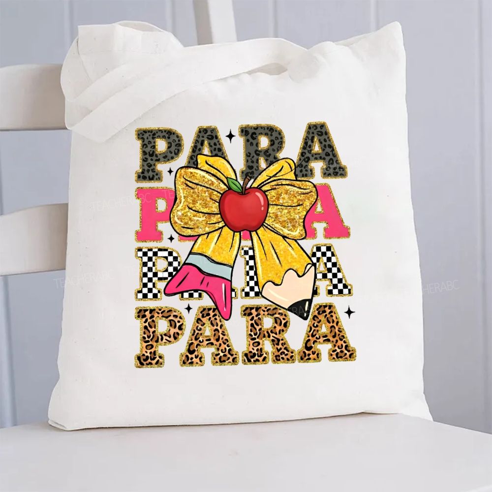 Para Professional Colorful Fonts And Bows Canvas Tote Bag