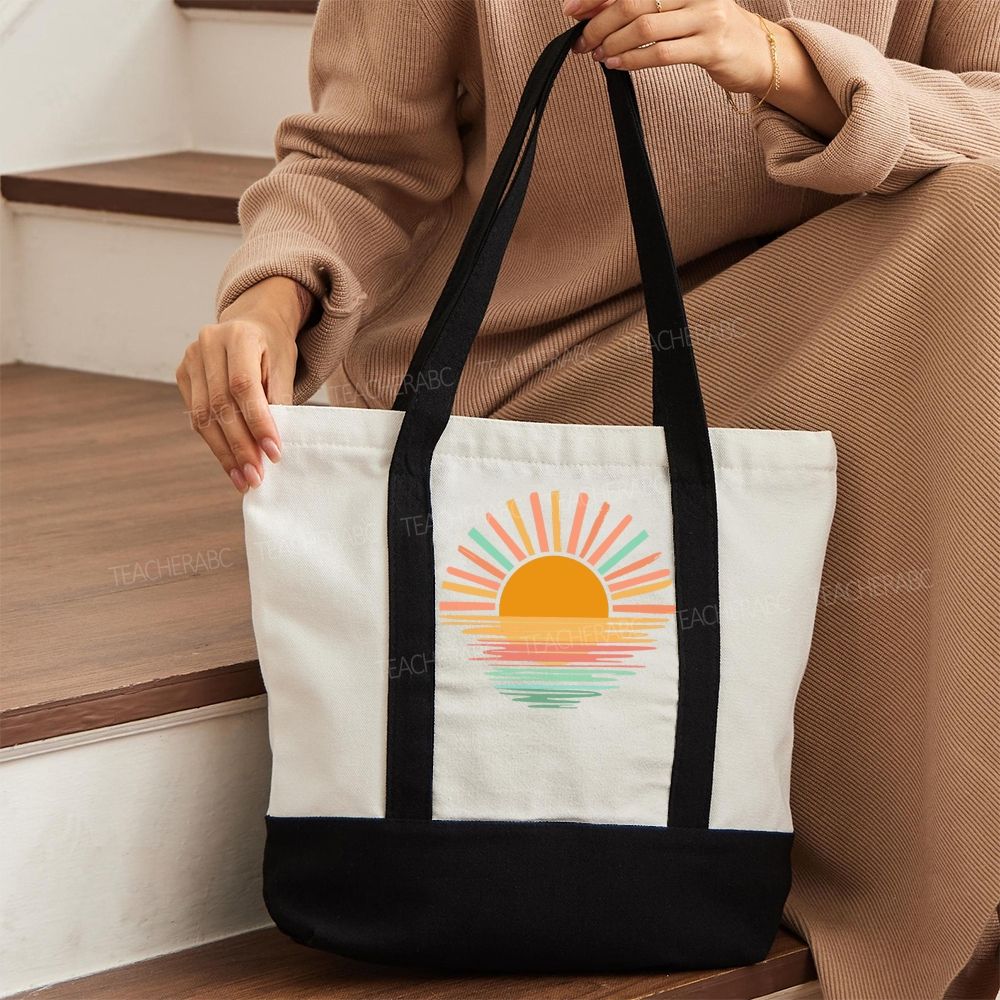 Sun Colorful Pattern Color-blocked Canvas Bag