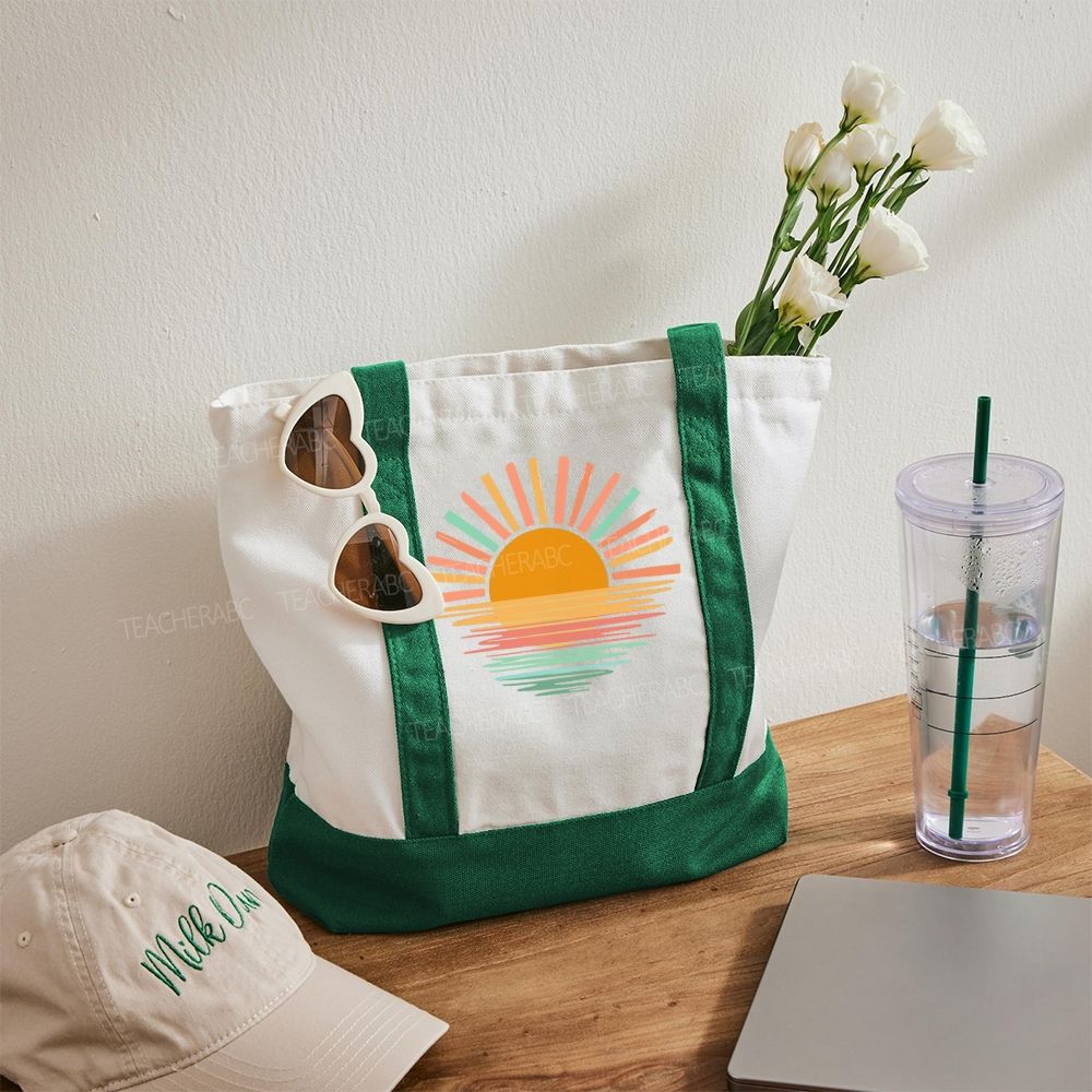 Sun Colorful Pattern Color-blocked Canvas Bag