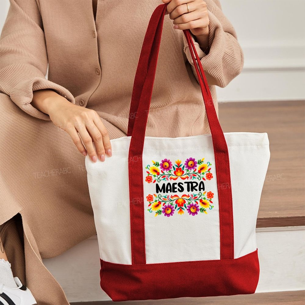 Maestra Flowers Color-blocked Canvas Bag