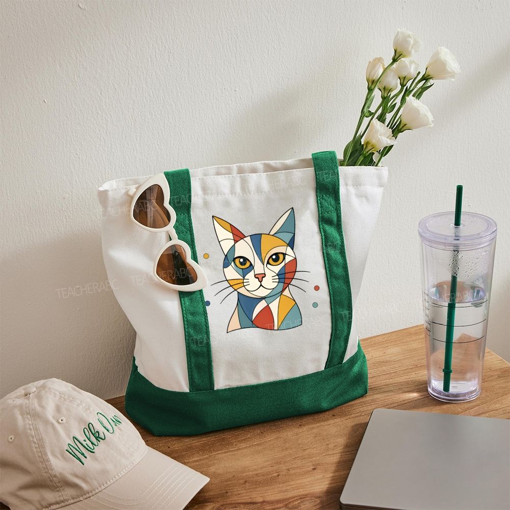 Abstract Cat Art Color-blocked Canvas Bag