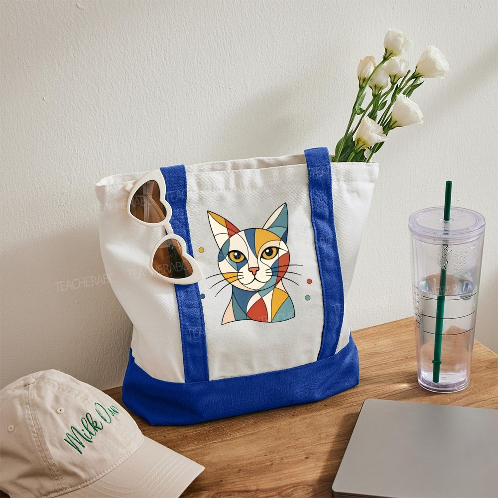 Abstract Cat Art Color-blocked Canvas Bag