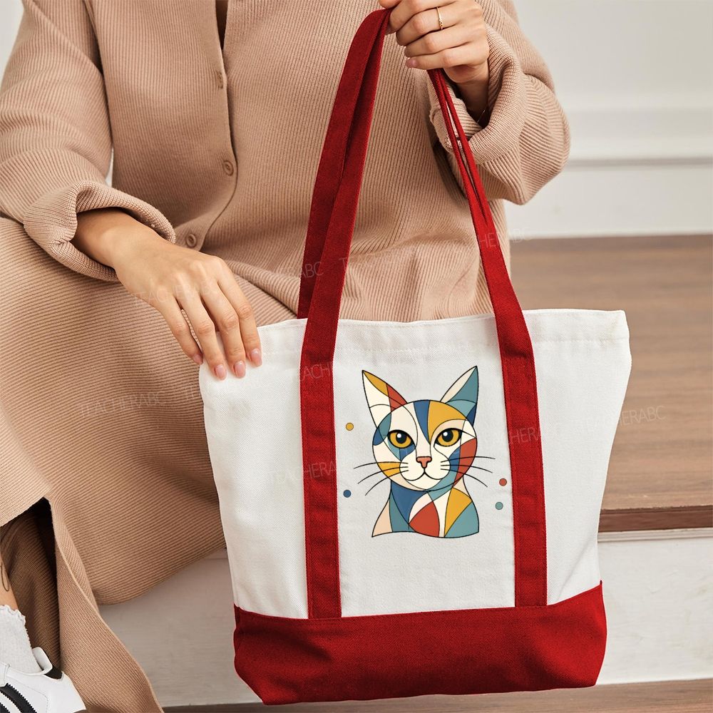 Abstract Cat Art Color-blocked Canvas Bag