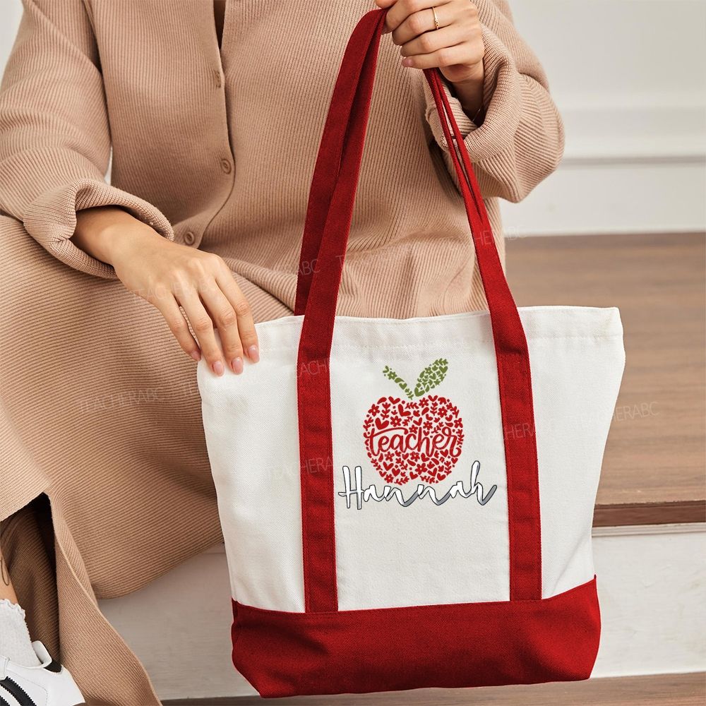 Personalized Name Teacher Color-blocked Canvas Bag