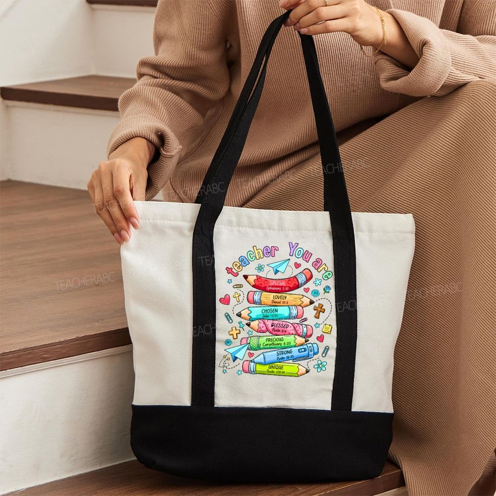 Teacher You Are Color-blocked Canvas Bag