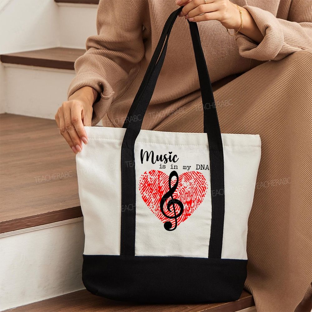 Music Is In My Dna Letters Color-blocked Canvas Bag