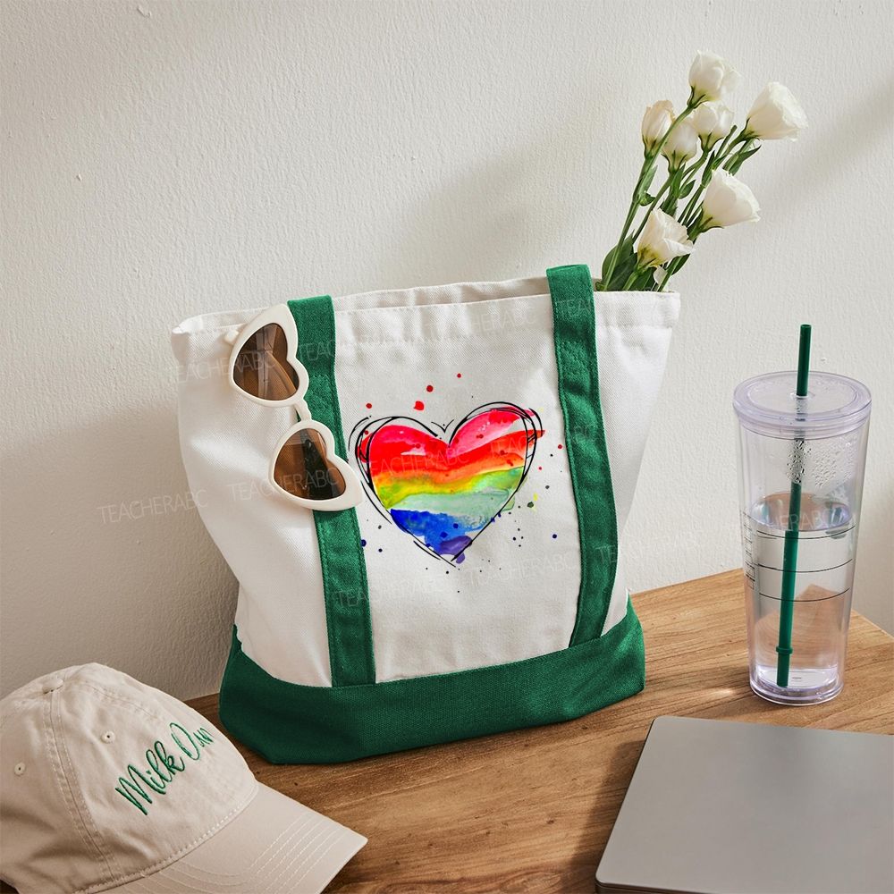 Colorful Heart Color-blocked Canvas Bag
