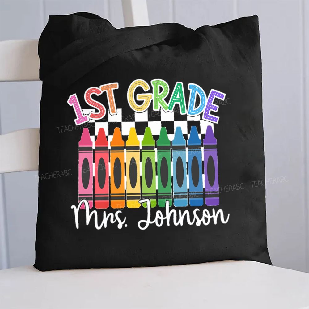 Personalized Name And Grade Colored Crayons Canvas Tote Bag