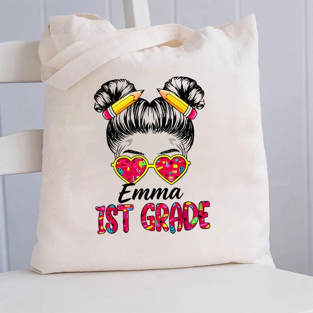 Personalized Name And Grade Teacher Canvas Tote Bag