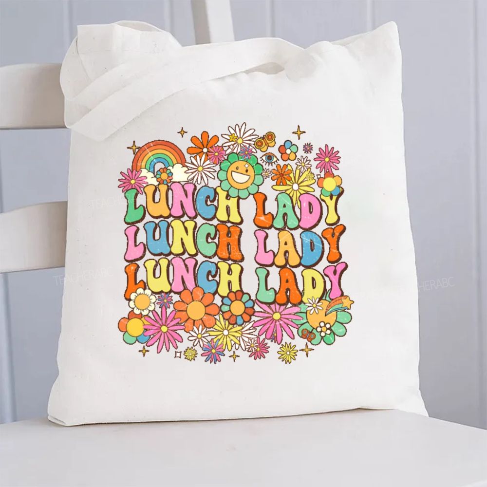 Lunch Lady And Color Flowers Canvas Tote Bag