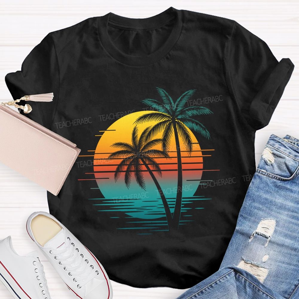 Sunset And Beach Summer Break Teacher T-shirt
