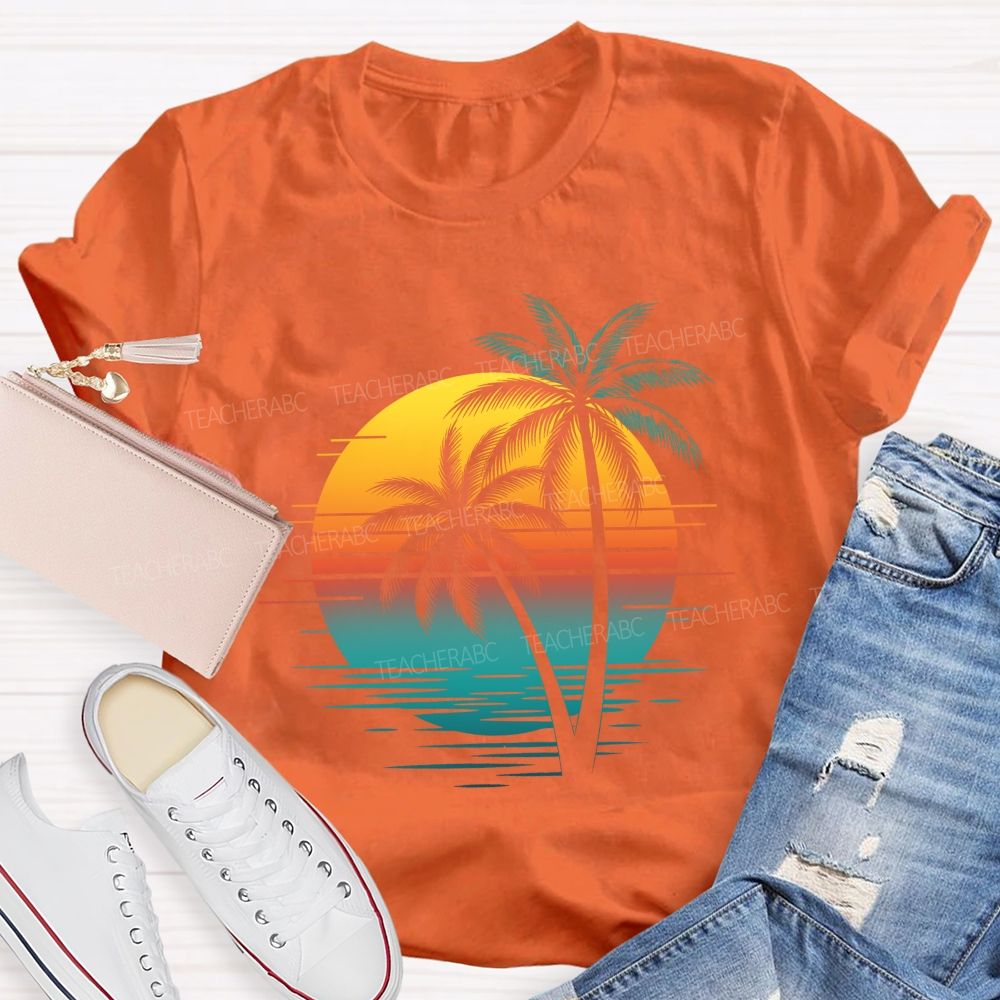 Sunset And Beach Summer Break Teacher T-shirt