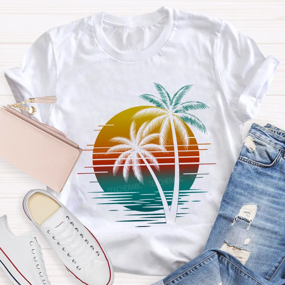 Sunset And Beach Summer Break Teacher T-shirt