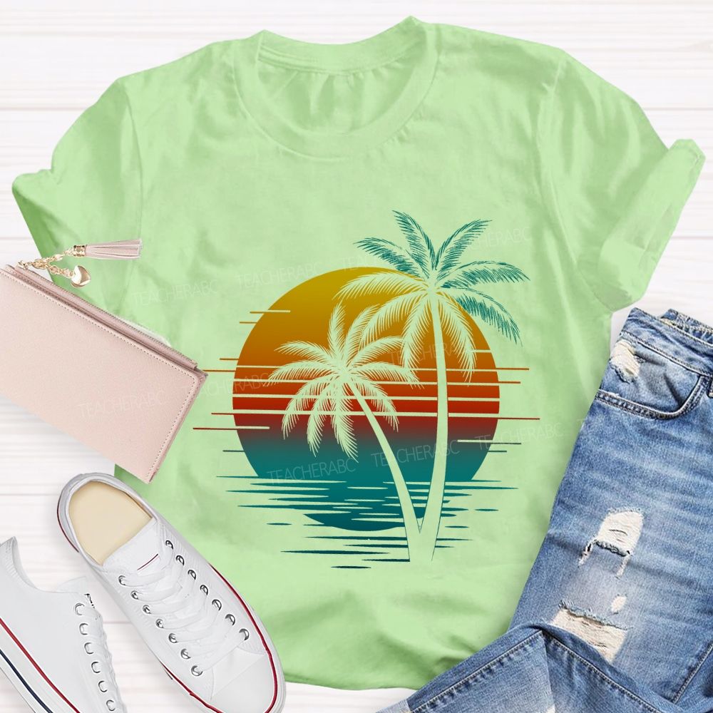 Sunset And Beach Summer Break Teacher T-shirt