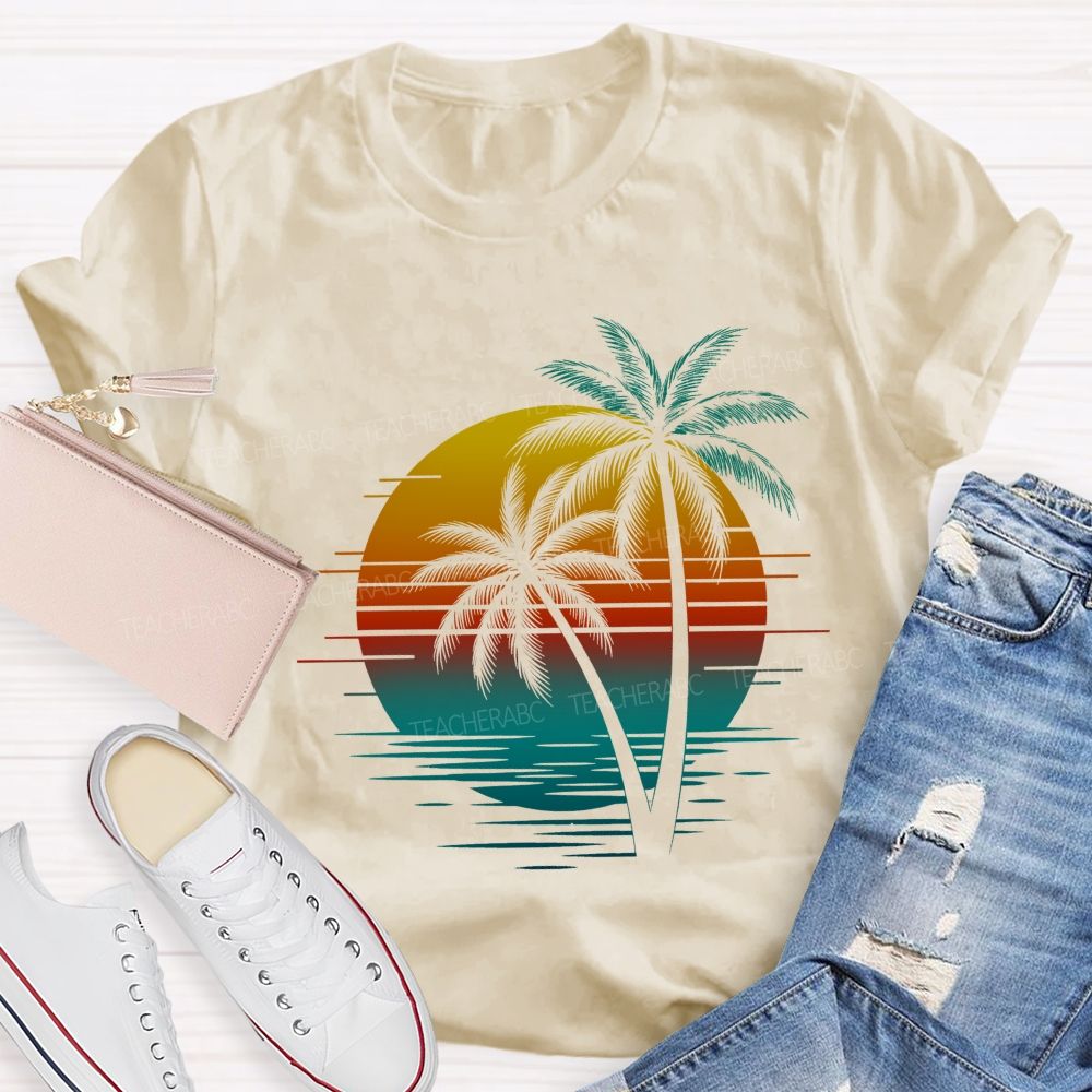 Sunset And Beach Summer Break Teacher T-shirt