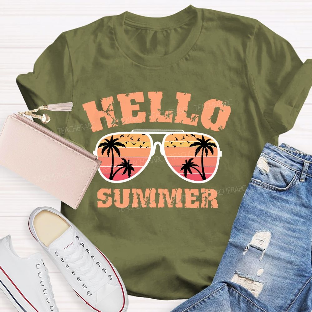 Hello Summer Sunglasses Graphics Teacher T-shirt