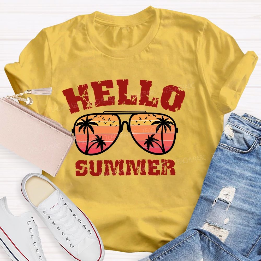 Hello Summer Sunglasses Graphics Teacher T-shirt