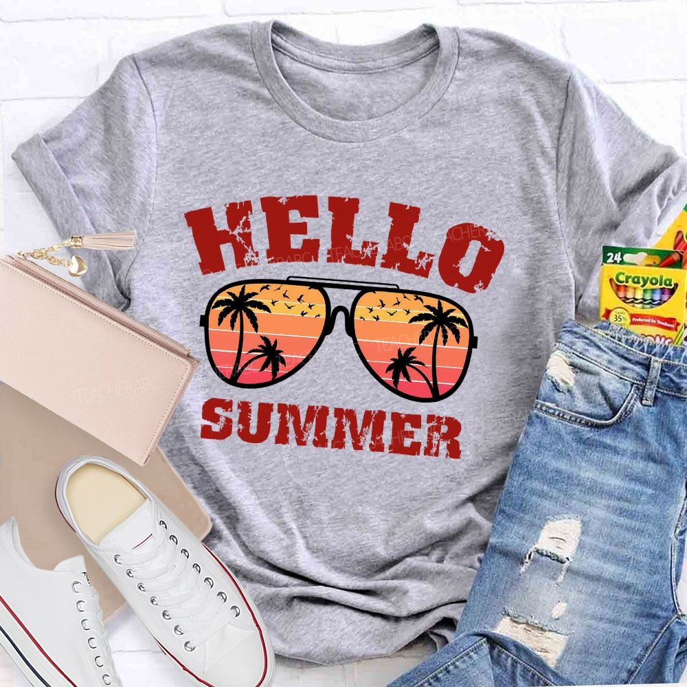 Hello Summer Sunglasses Graphics Teacher T-shirt