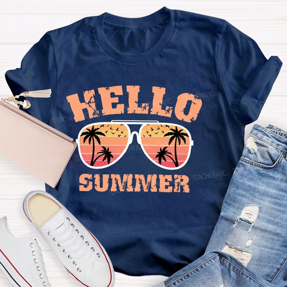 Hello Summer Sunglasses Graphics Teacher T-shirt