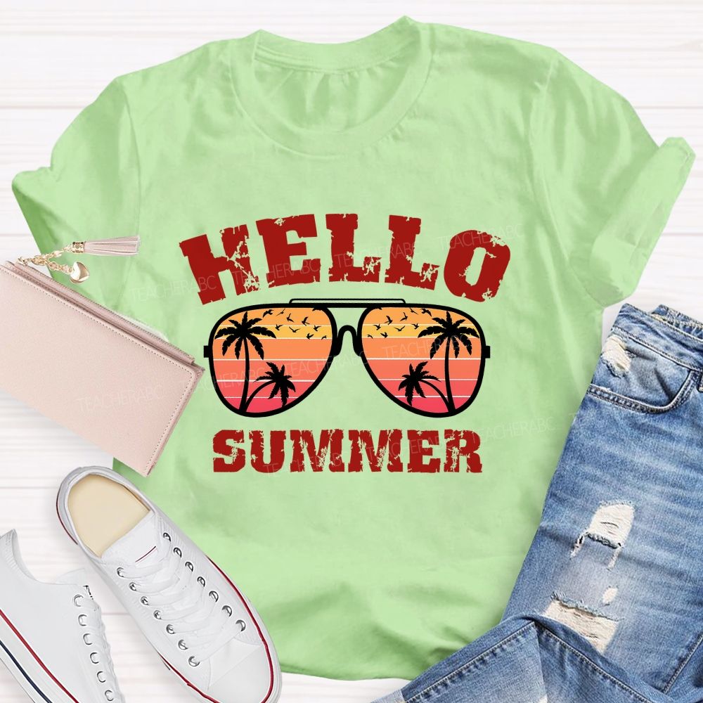 Hello Summer Sunglasses Graphics Teacher T-shirt
