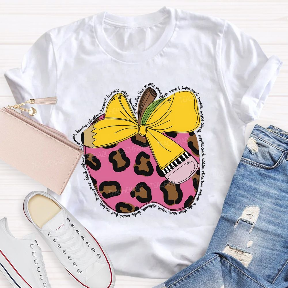 Apple Leopard Print Pattern Teacher T-shirt