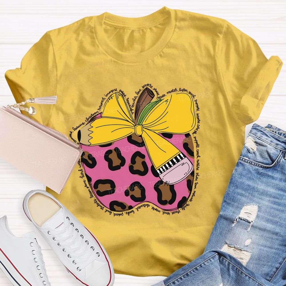 Apple Leopard Print Pattern Teacher T-shirt