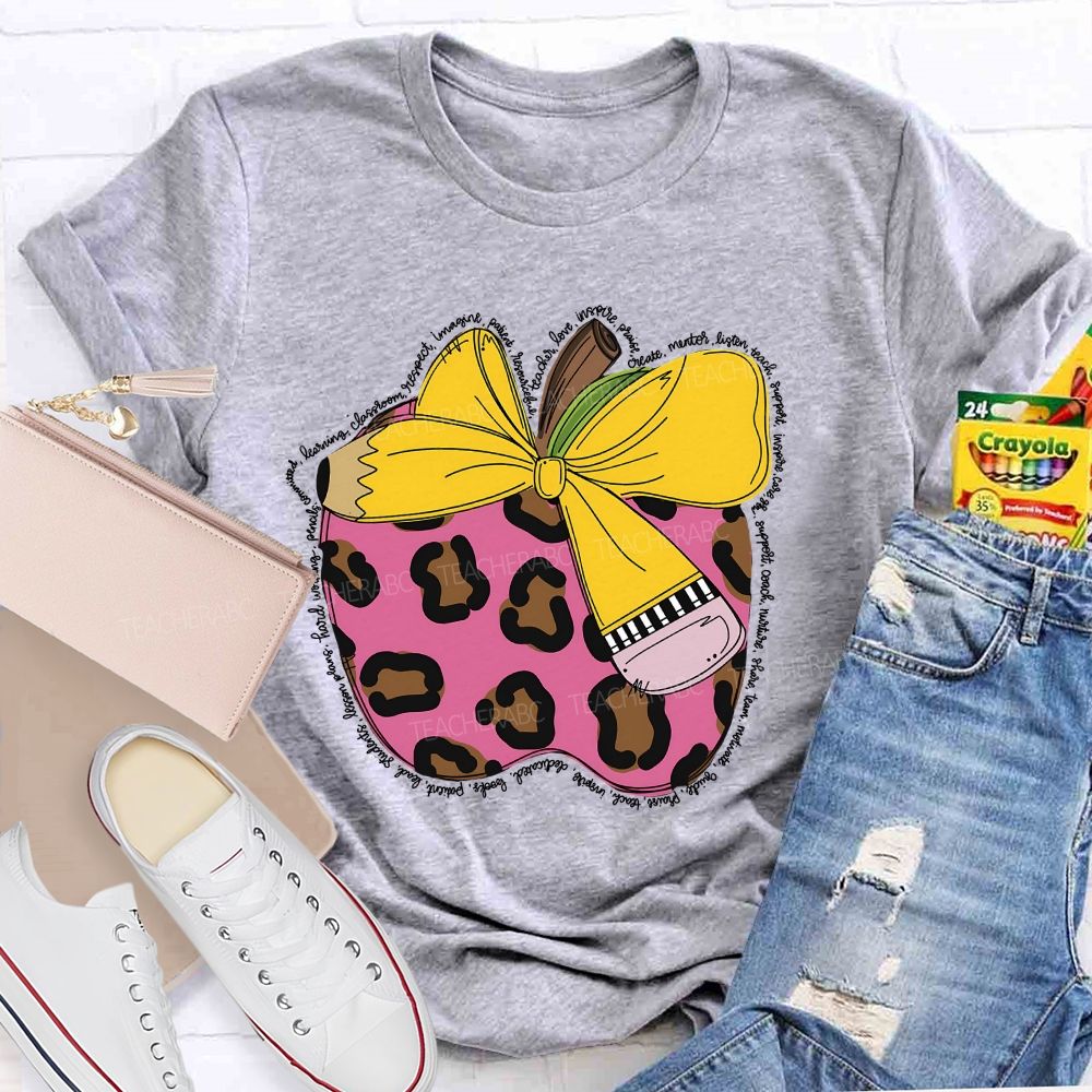 Apple Leopard Print Pattern Teacher T-shirt