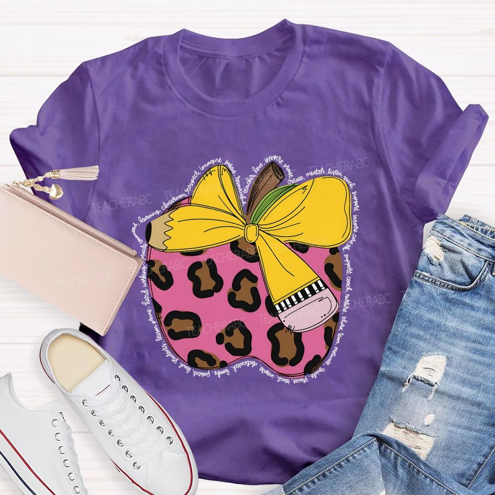 Apple Leopard Print Pattern Teacher T-shirt