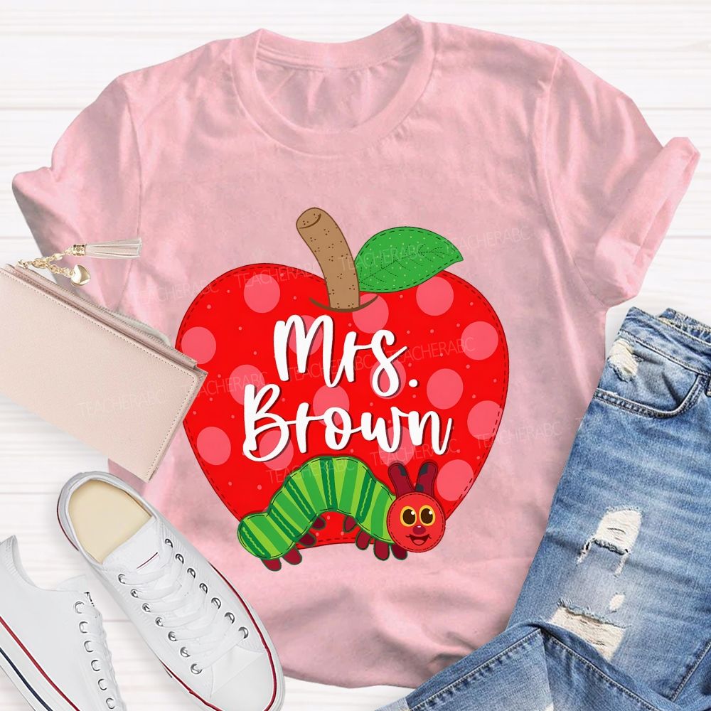 Personalized Name Apple Caterpillar Graphics Teacher T-shirt