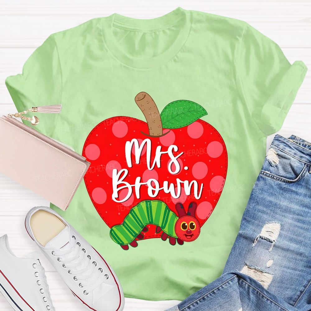Personalized Name Apple Caterpillar Graphics Teacher T-shirt