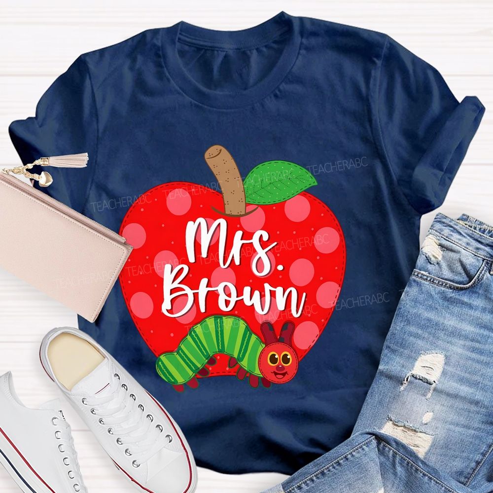 Personalized Name Apple Caterpillar Graphics Teacher T-shirt