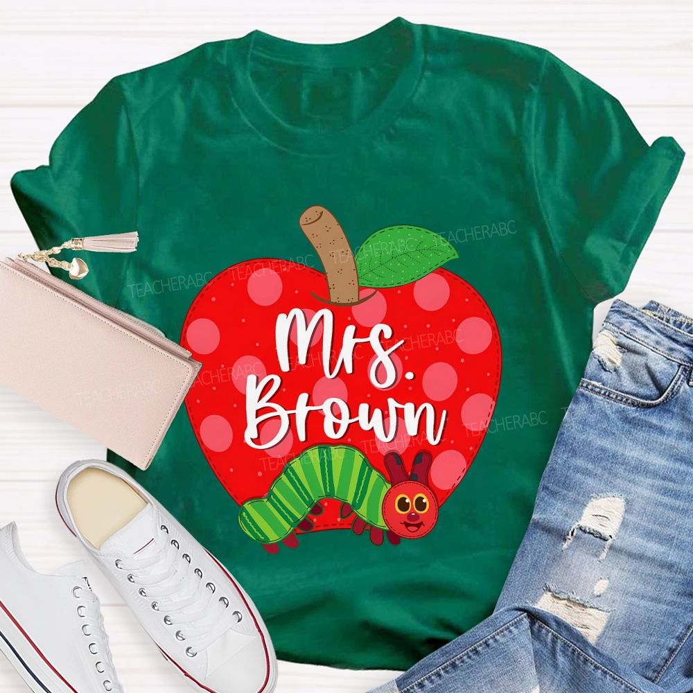 Personalized Name Apple Caterpillar Graphics Teacher T-shirt