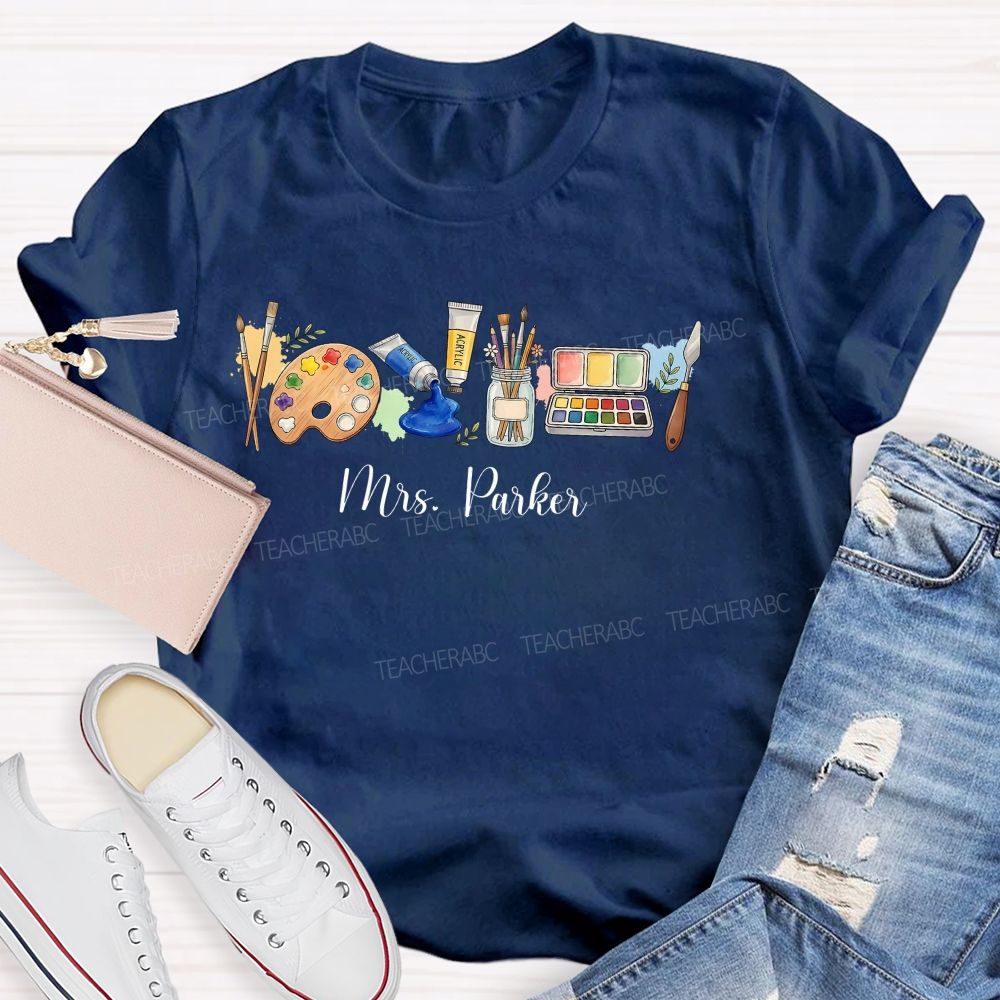 Personalized Name Art Supplies Patterns Teacher T-shirt