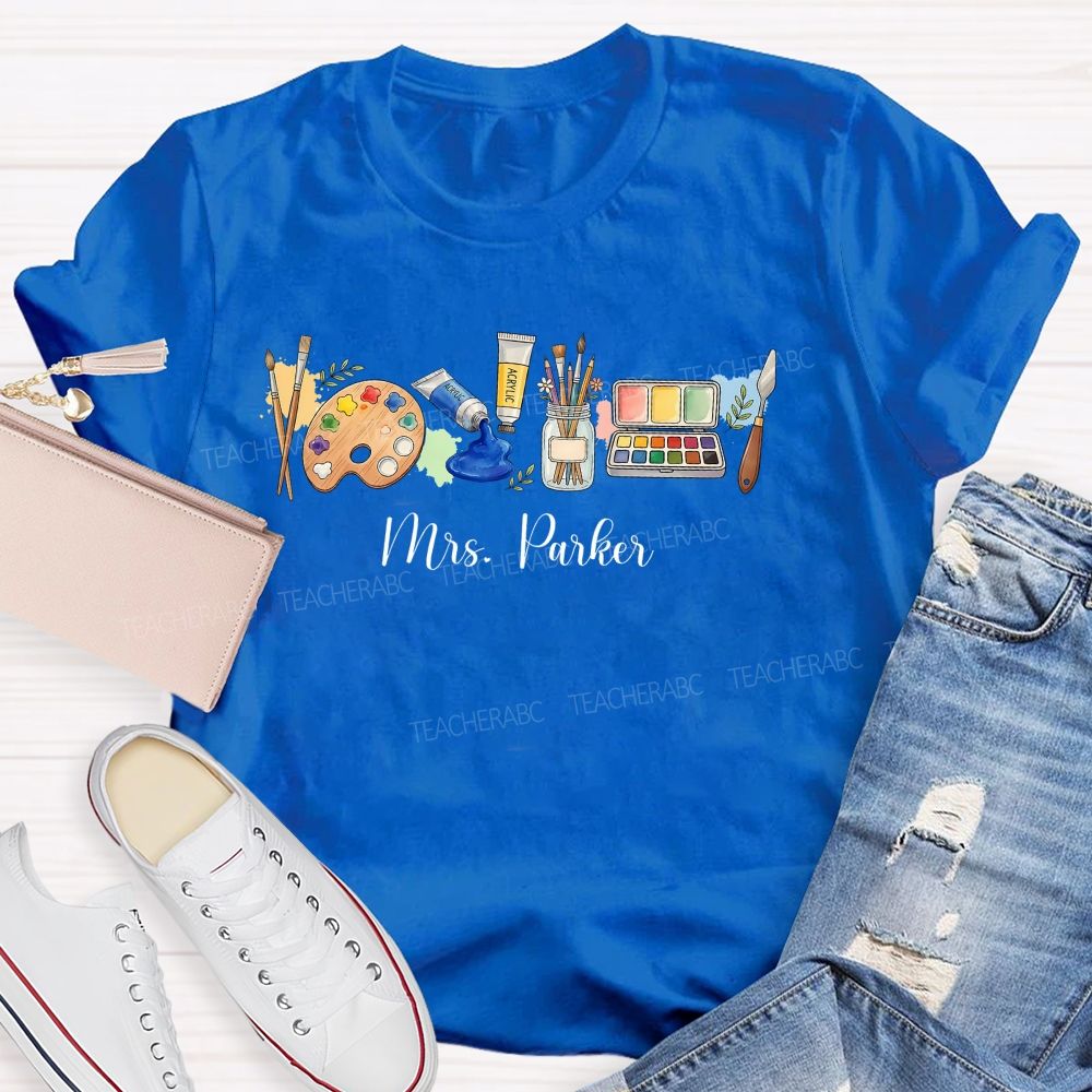 Personalized Name Art Supplies Patterns Teacher T-shirt