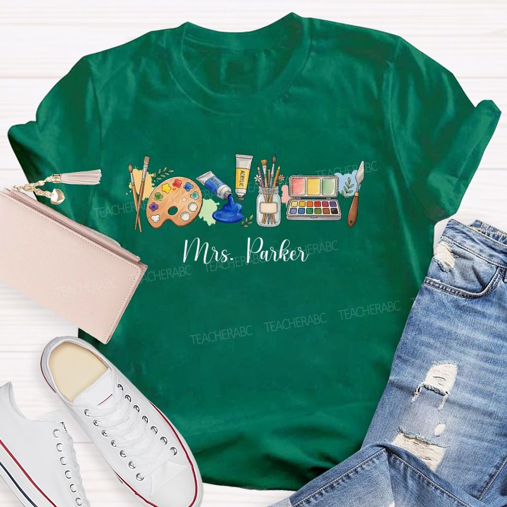Personalized Name Art Supplies Patterns Teacher T-shirt