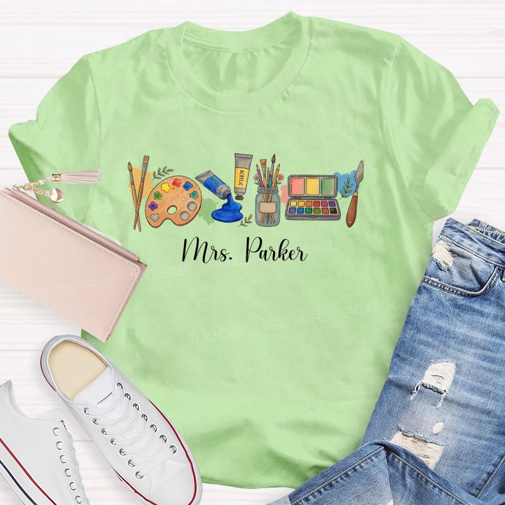 Personalized Name Art Supplies Patterns Teacher T-shirt