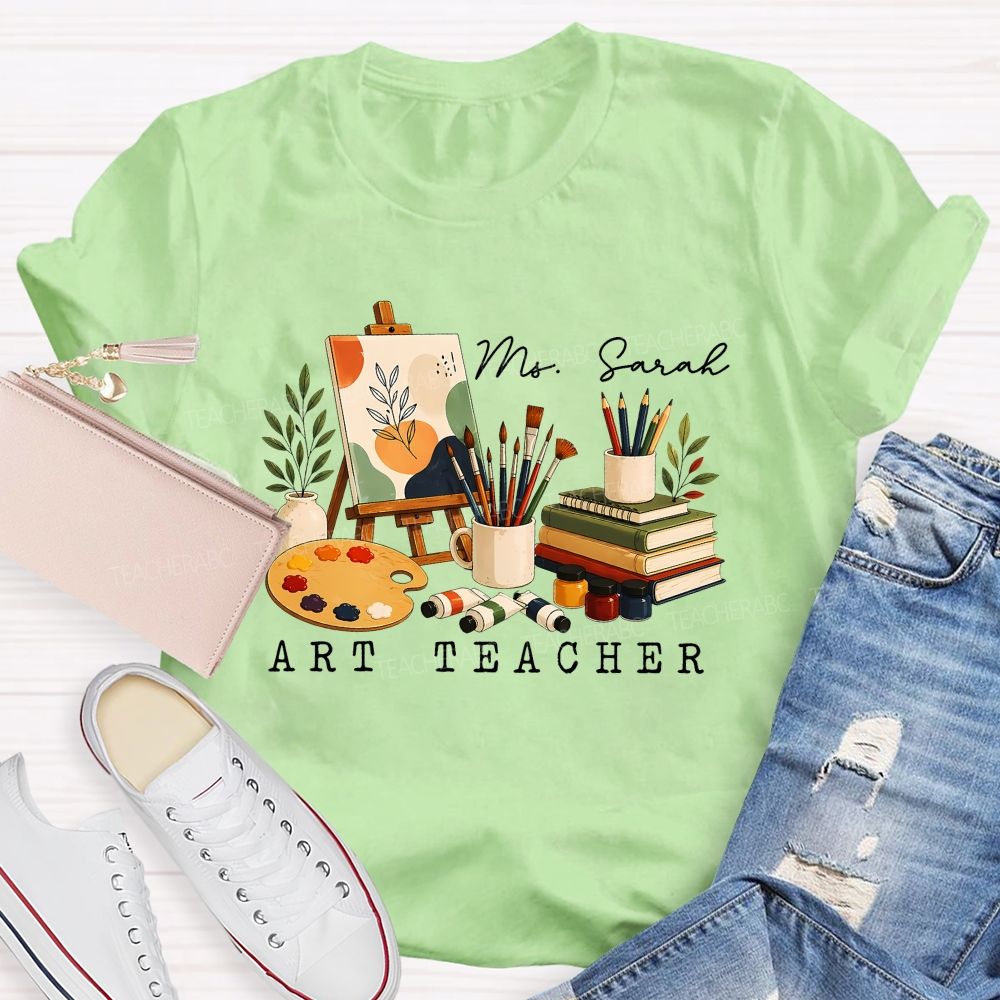 Personalized Name Art Teacher Pattern Teacher T-shirt
