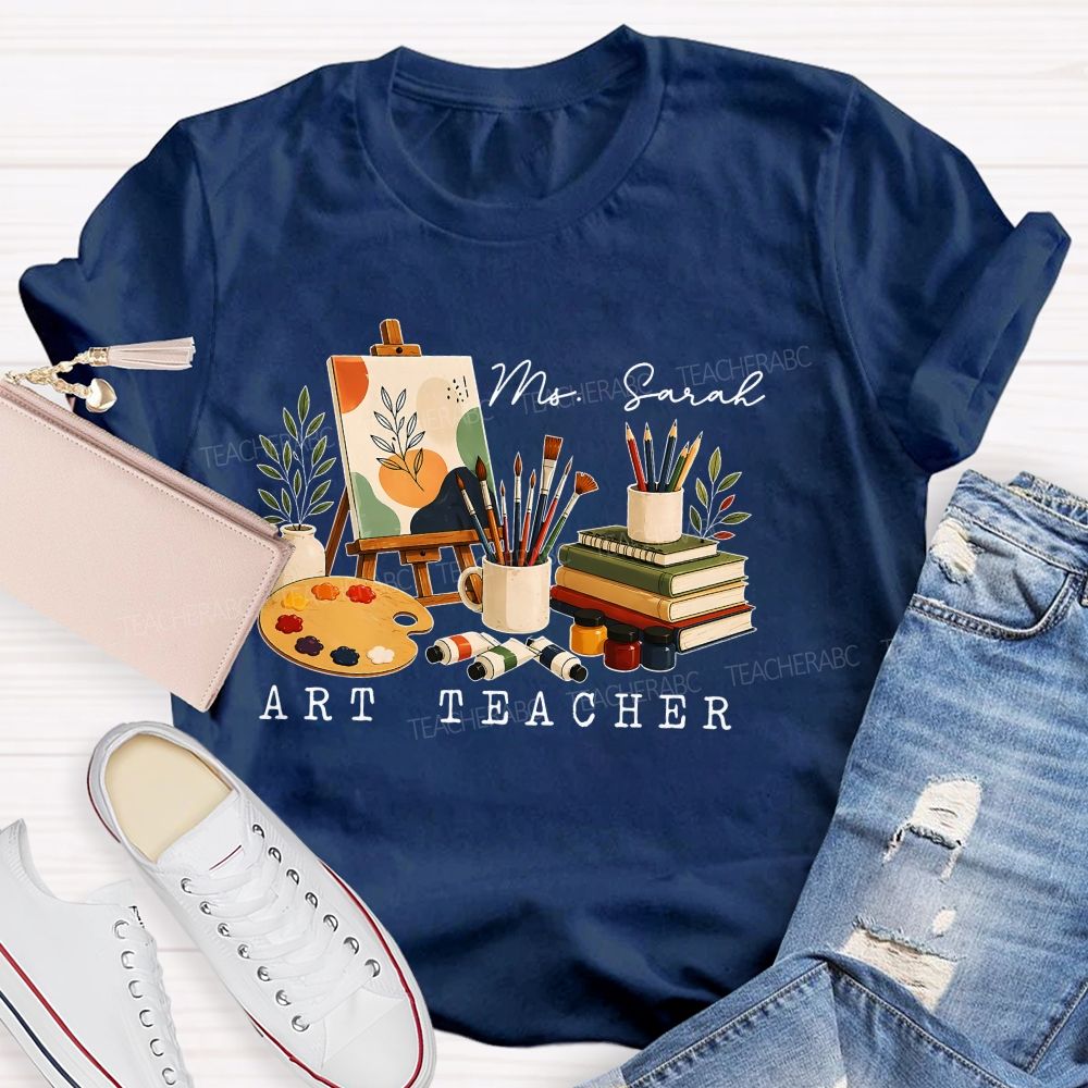 Personalized Name Art Teacher Pattern Teacher T-shirt