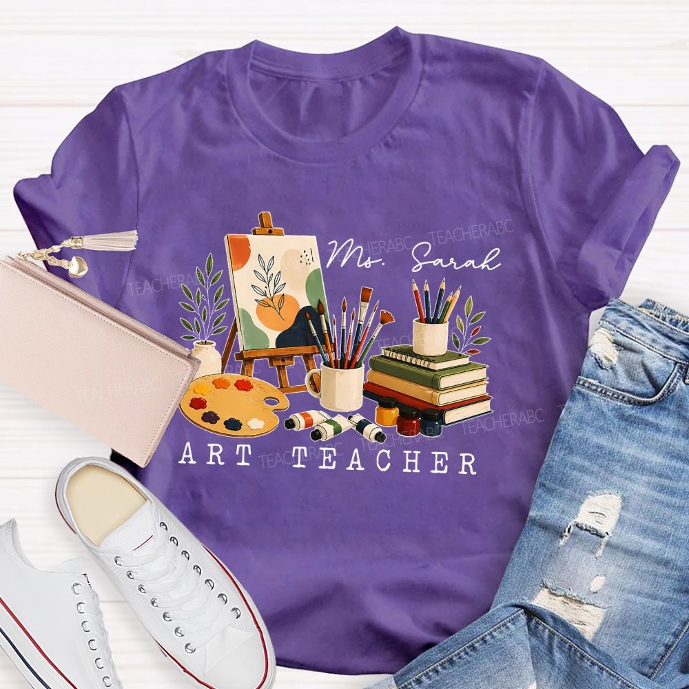 Personalized Name Art Teacher Pattern Teacher T-shirt