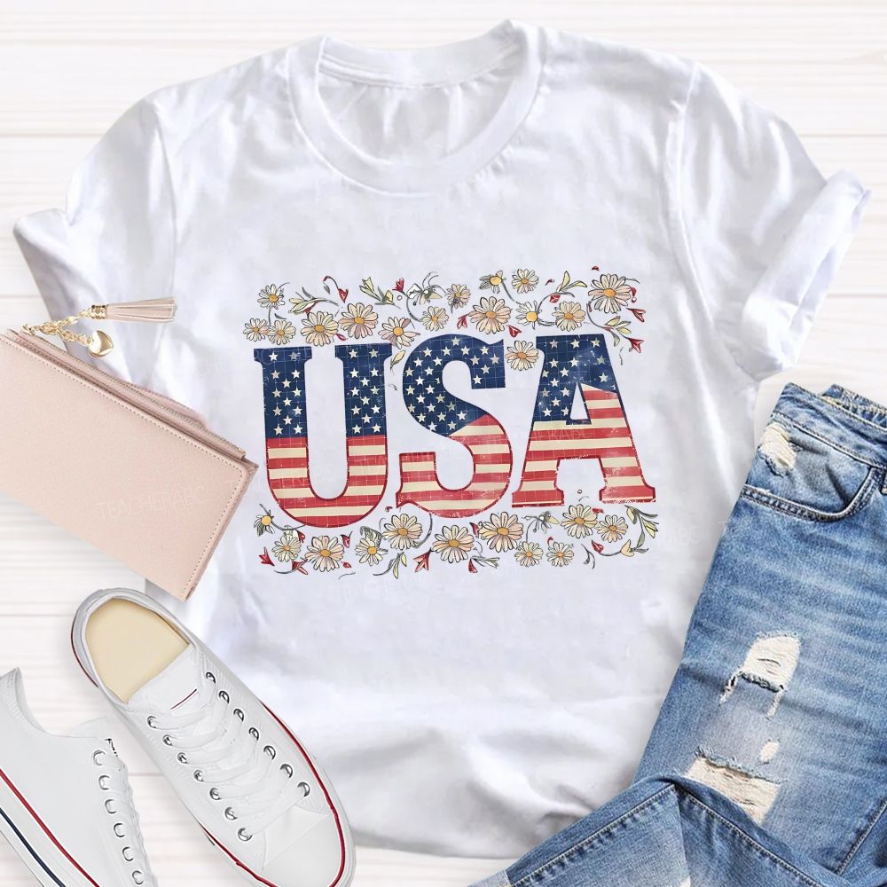 Usa Where Liberty Blooms Teacher T-shirt