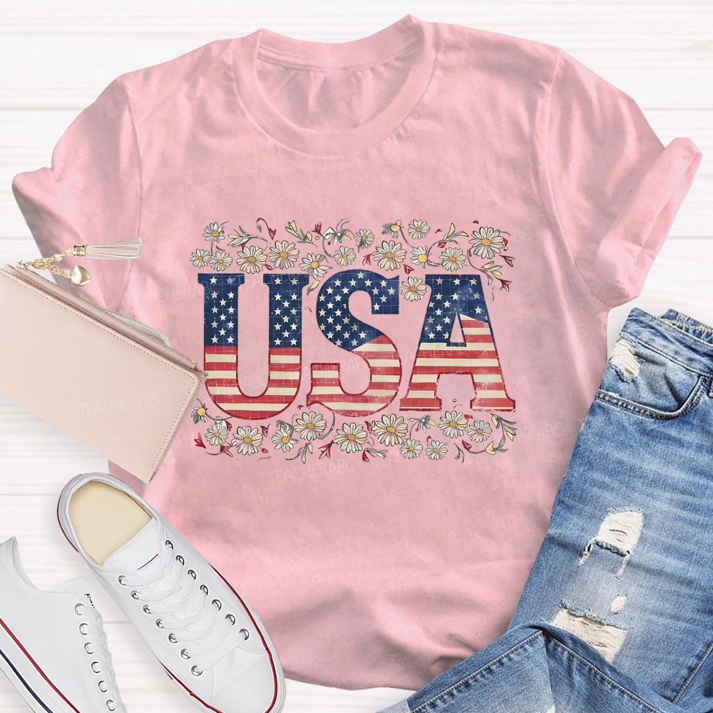 Usa Where Liberty Blooms Teacher T-shirt