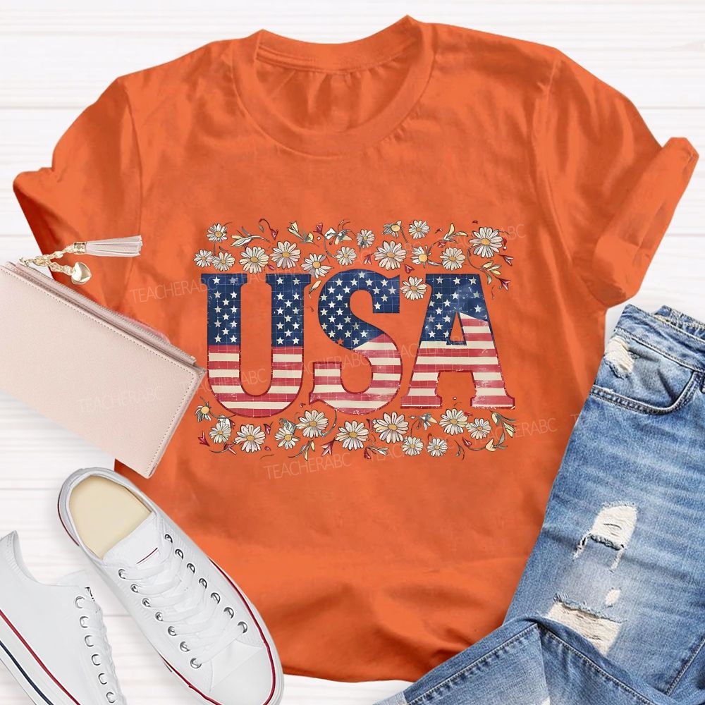 Usa Where Liberty Blooms Teacher T-shirt