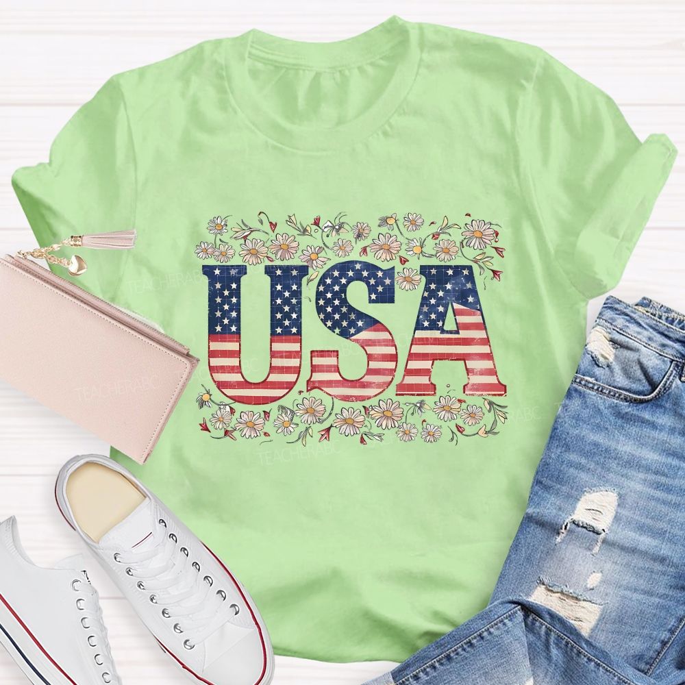 Usa Where Liberty Blooms Teacher T-shirt