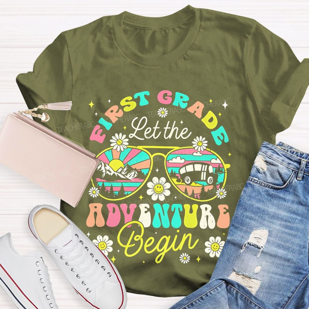 Personalized Grade First Grade Let The Adventure Begin Teacher T-shirt