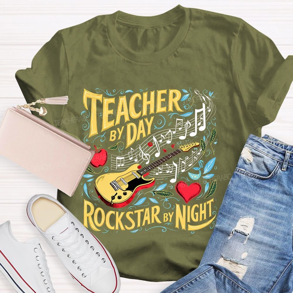 Teacher By Day Rockstar By Night Teacher T-shirt