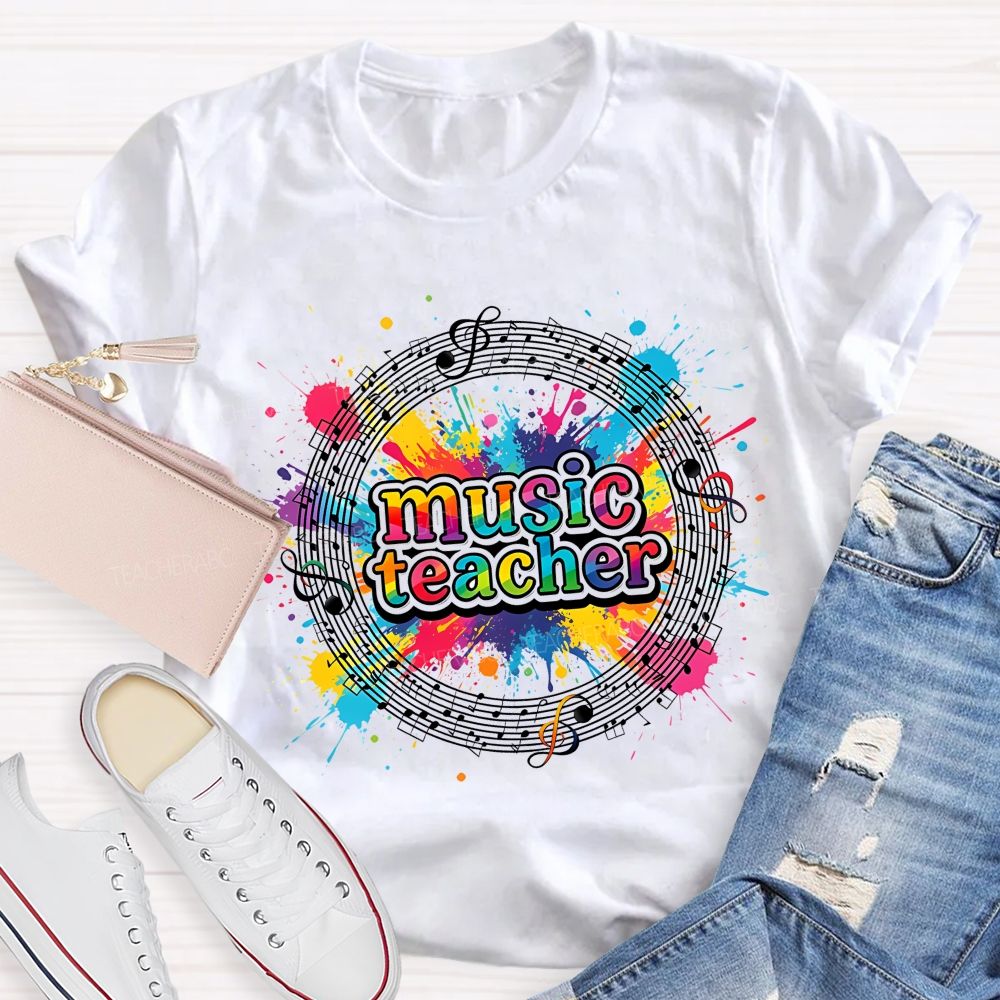 Music Teacher Colorful Graphics Teacher T-shirt