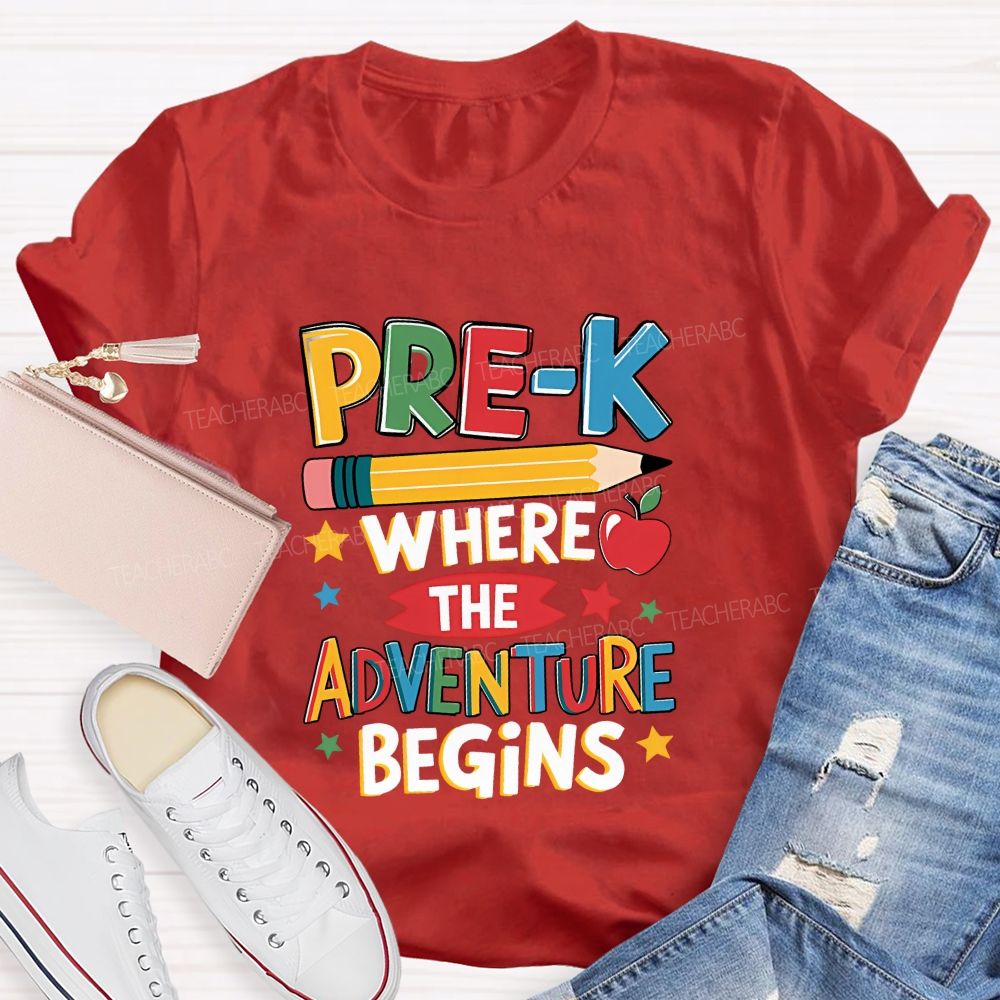 Personalized Grade Pre-K Where The Adventure Begins Teacher T-shirt