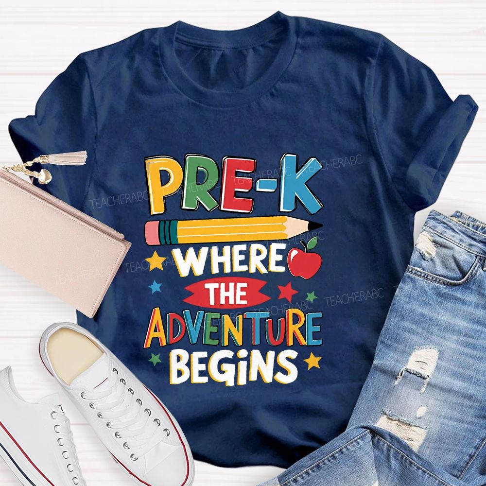 Personalized Grade Pre-K Where The Adventure Begins Teacher T-shirt